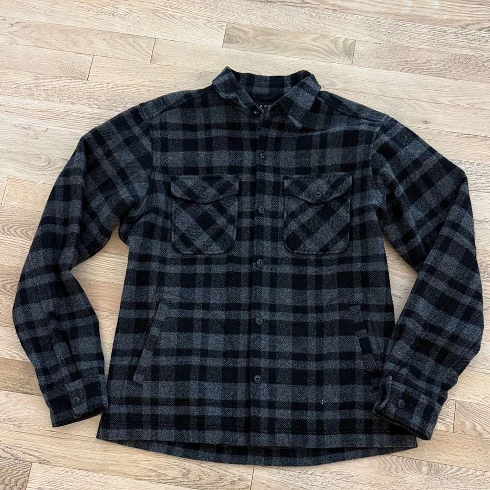 Men’s Theory Black & Gray Plaid Wool Jacket Shirt - Picture 9 of 14